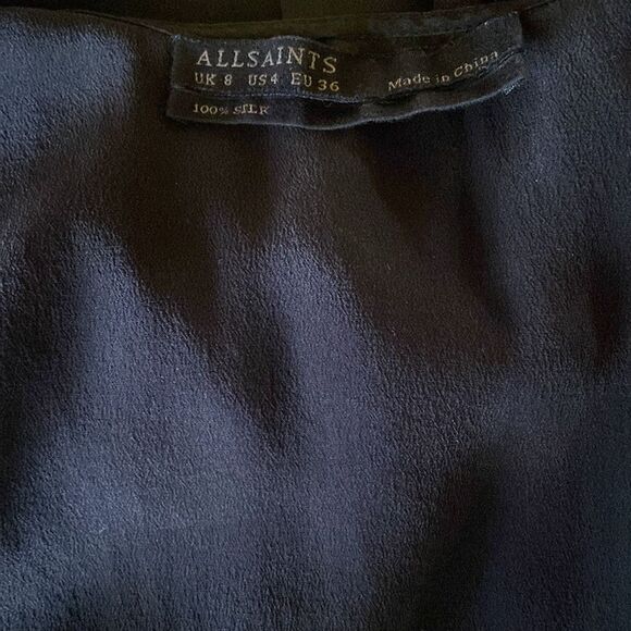 All Saints Dress “Salima” Black Silk Gathered Tie Bodice Nwot Sz 4 - Picture 9 of 9